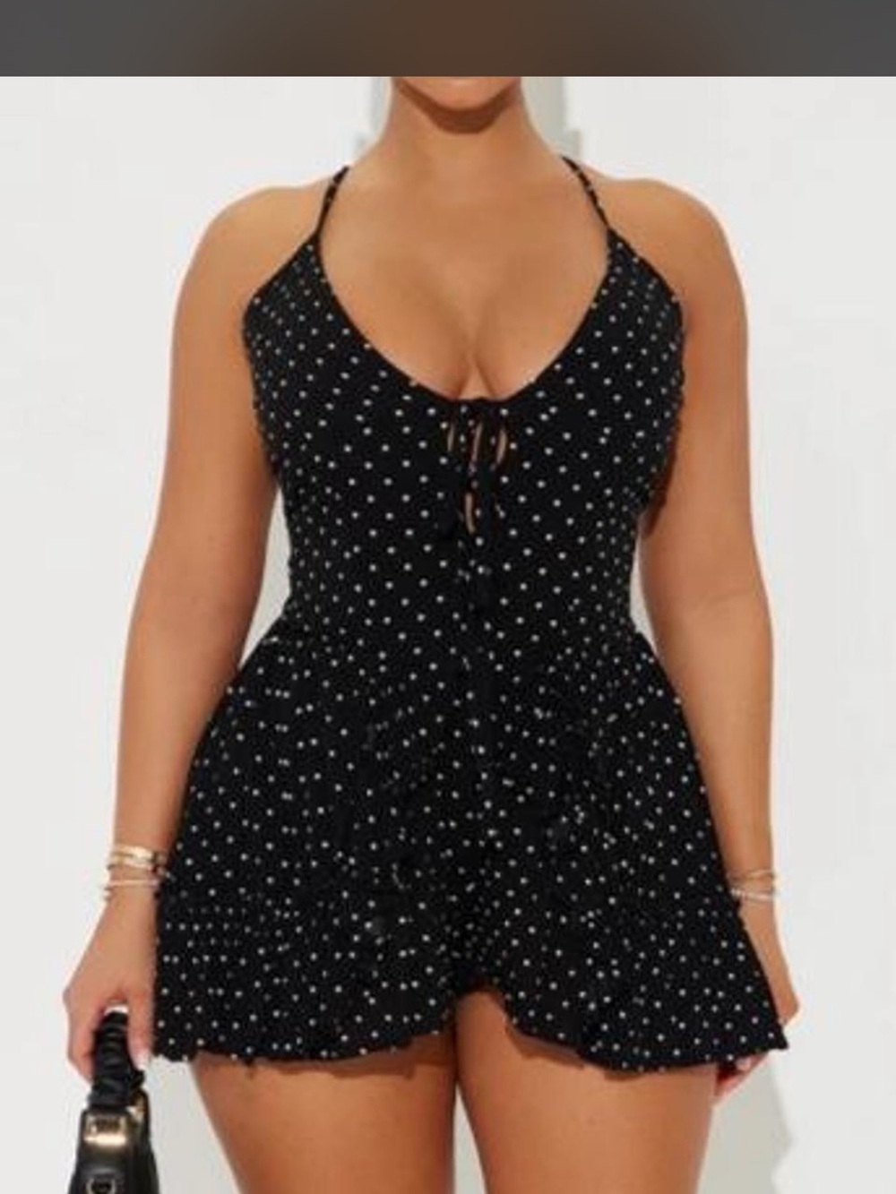 Fashion Nova Black & White Polka Dot Romper